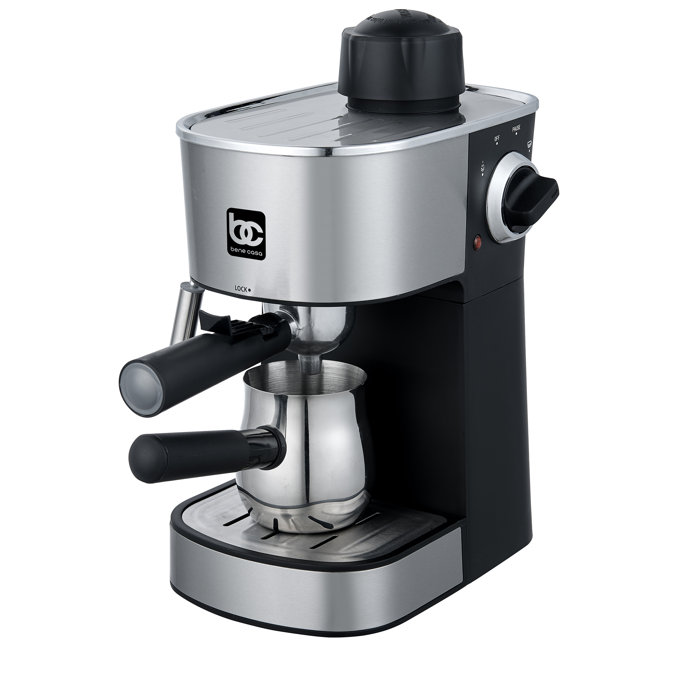 Bene Casa 4Cup StainlessSteel Espresso Maker With Steam Frother
